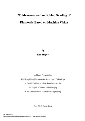 3D measurement and color grading of diamonds based on machine vision