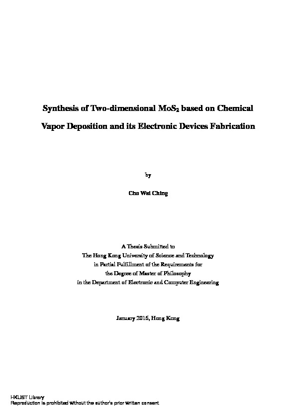 Synthesis of two-dimensional MoS<sub>2</sub> based on chemical vapor deposition and its electronic devices fabrication
