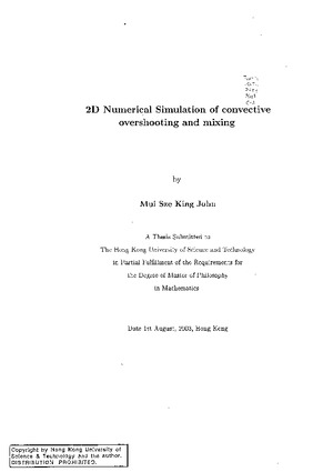 2D numerical simulation of convective overshooting and mixing